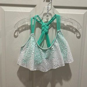 Breaking Waves Green White Bikini Swim Top L